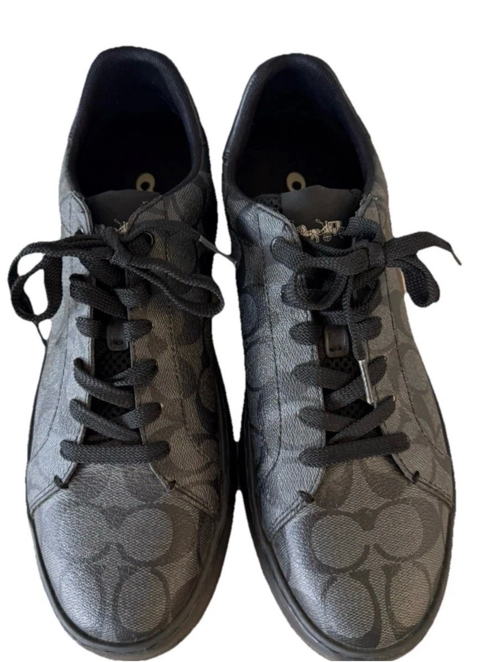 Coach Shoes Mens Size 9D Black Signature G4949 Low Top Sneakers Logo Leather - Picture 3 of 12